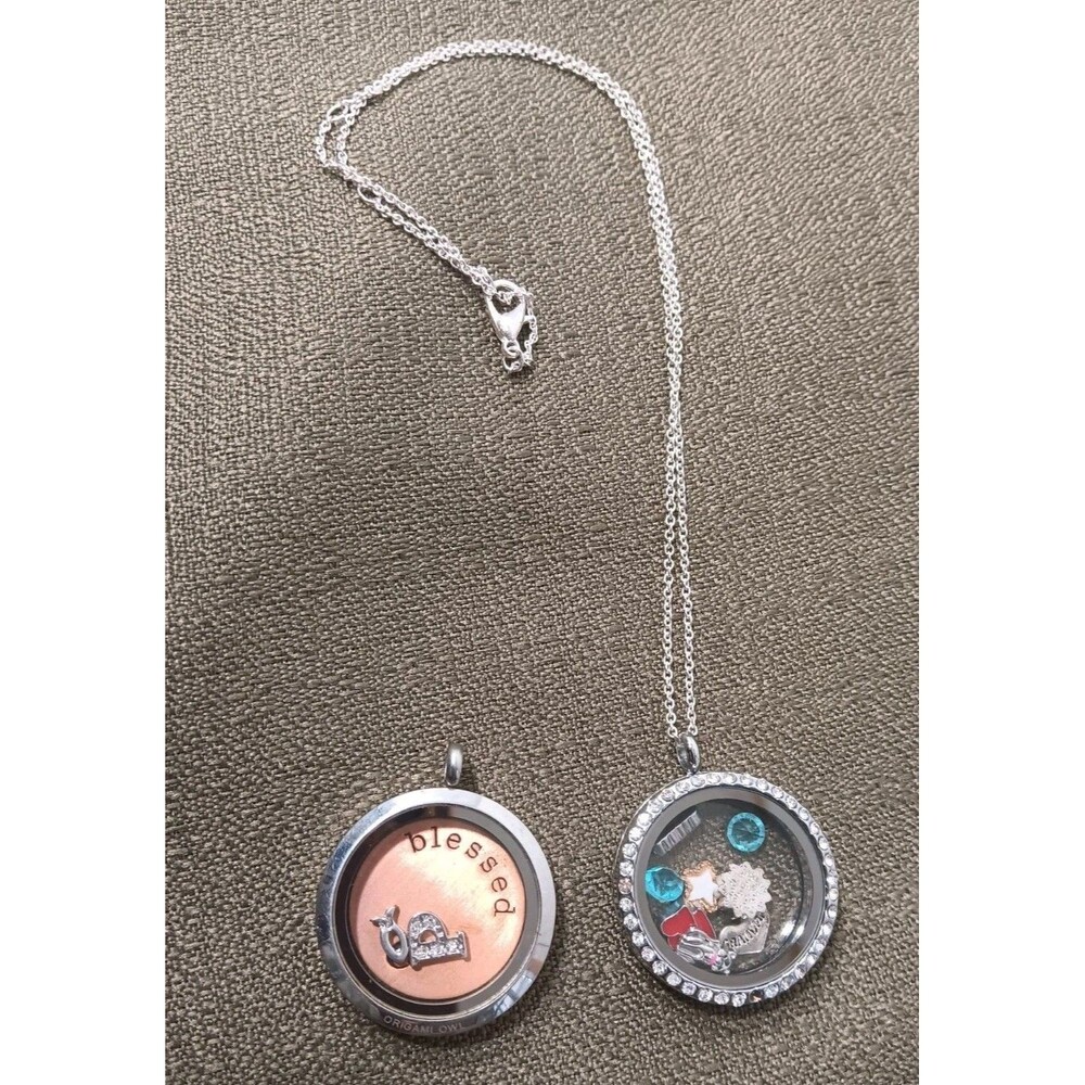 Grandma Living Memory Floating Charm Locket and a Blessed Locket Lot of 2